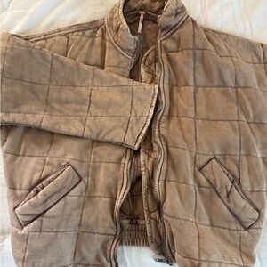 Free People Light Brown Quilted Puffer Jacket